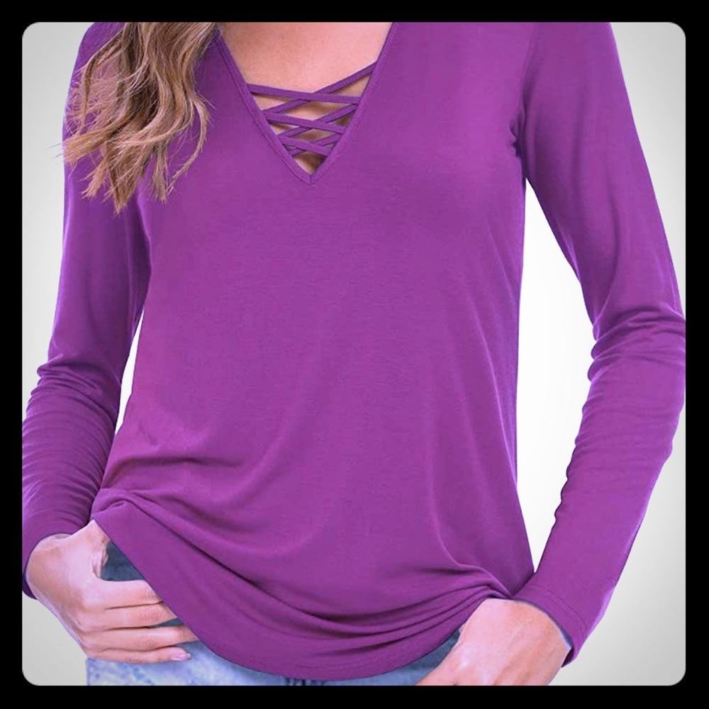 EUC Adorable Sexy Crisscross V-Neck Pink Top